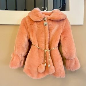 Girls Pink Faux Fur Coat